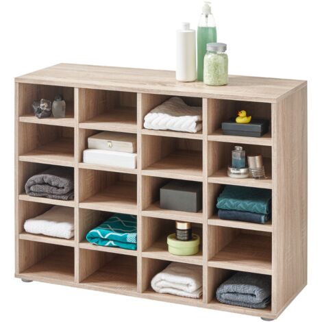 EASYCOMFORT Mobiletto a Colonna per il Bagno Bambù e Legno Grigio 18 x 18 x  75cm