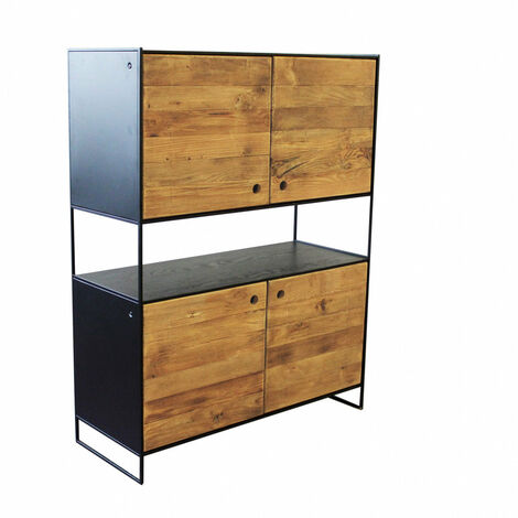 Mobiletto credenza 100x40xh131 cm da interno soggiorno in legno e metallo stile industrial