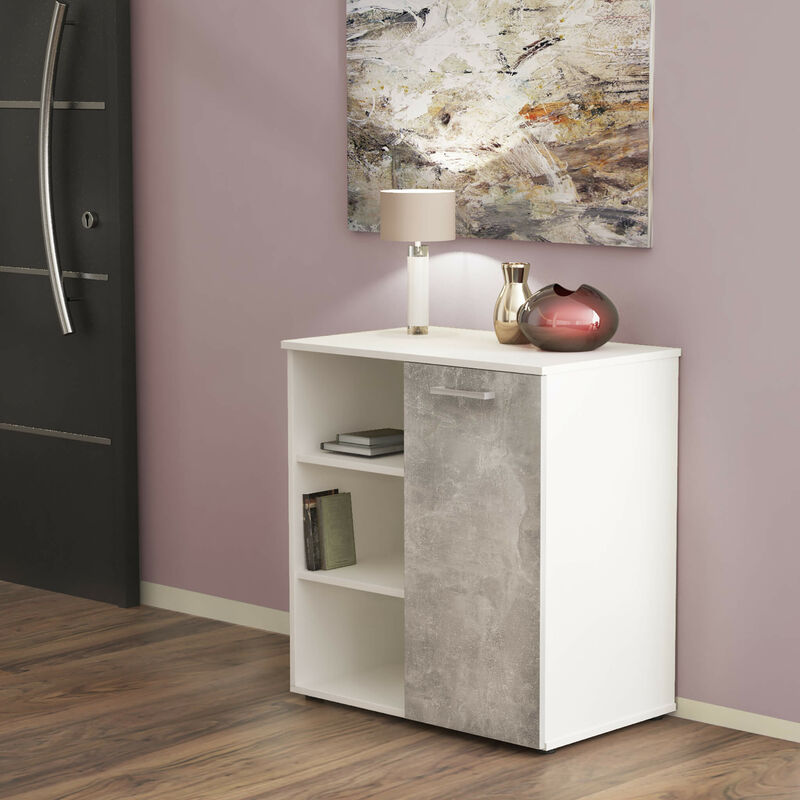 Homeness - Mobiletto credenza da interno soggiorno salotto in legno nobilitato bilaminato con 1 anta e 3 ripiani Linea Classic - Bianco anta grigio