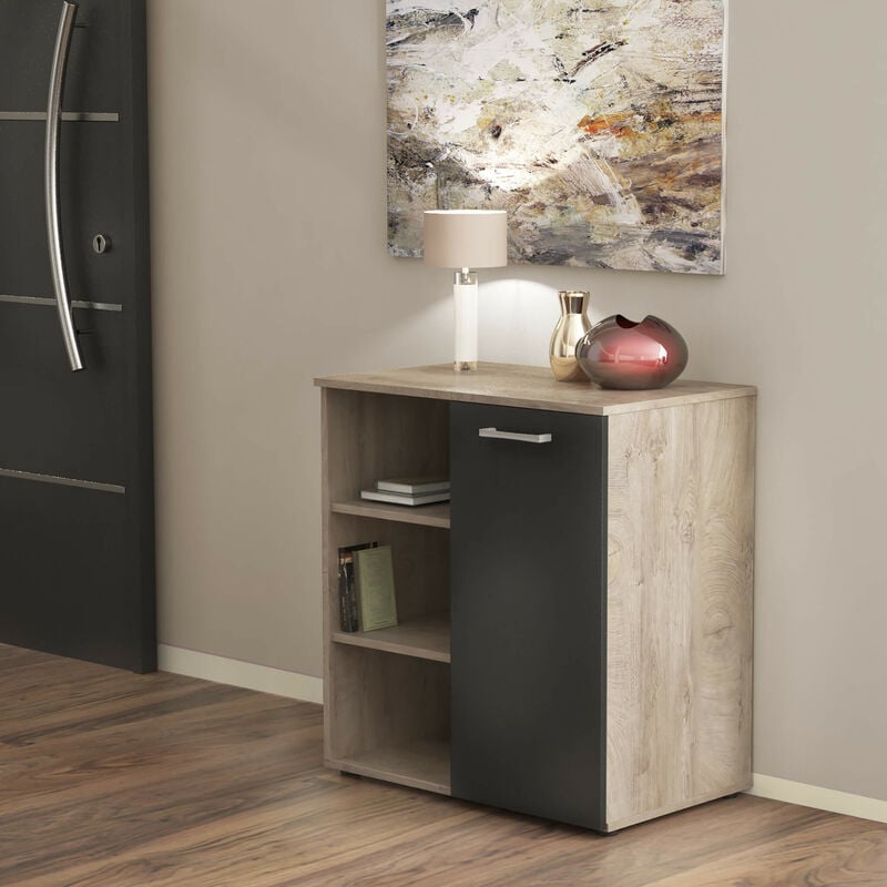 Homeness - Mobiletto credenza da interno soggiorno salotto in legno nobilitato bilaminato con 1 anta e 3 ripiani Linea Classic - Marrone chiaro anta