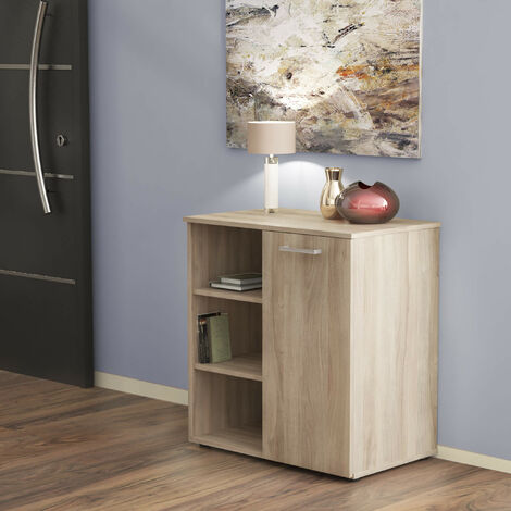 Mobiletto credenza da interno soggiorno salotto in legno nobilitato bilaminato con 1 anta e 3 ripiani Linea Classic -  Marrone chiaro