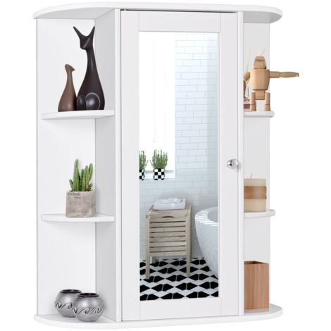 Mobiletto da bagno a muro con specchio ripiani regolabili bianco