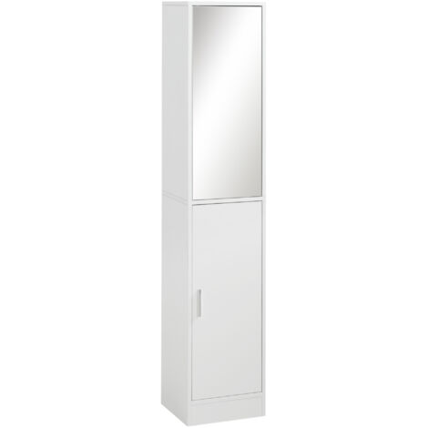 Mobiletto da bagno alto con specchio e ripiano regolabile - Bianco