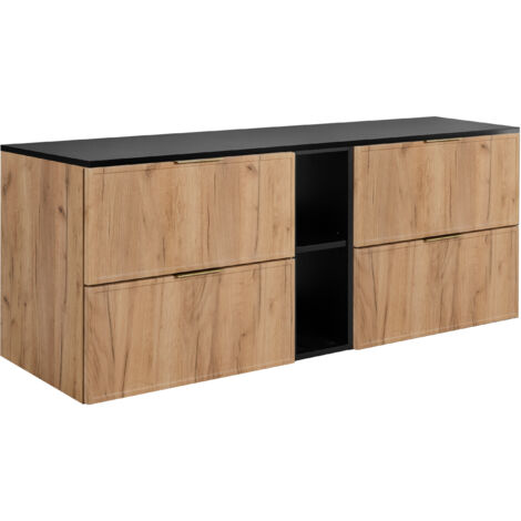 Mobiletto da bagno, Cashmere, maniglia nera, 180 ( 2 x 80 + 20) x 46 x 57 cm