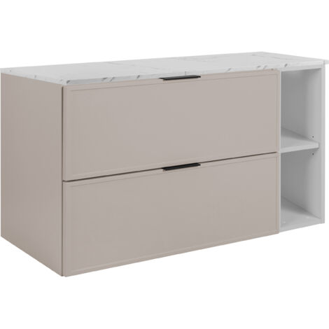 Mobiletto da bagno, cashmere, piano in marmo bianco, 100 (80+20) x 57 x 46 cm
