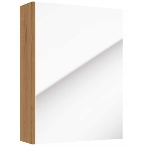 Mobiletto da bagno con specchio 60x50x15cm, stretto, sospeso, rovere artigianale Salsa