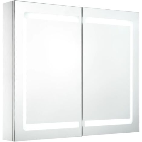 Mobiletto da bagno con specchio LED 80 x 12,2 x 68 cm MDF bianco 020006568