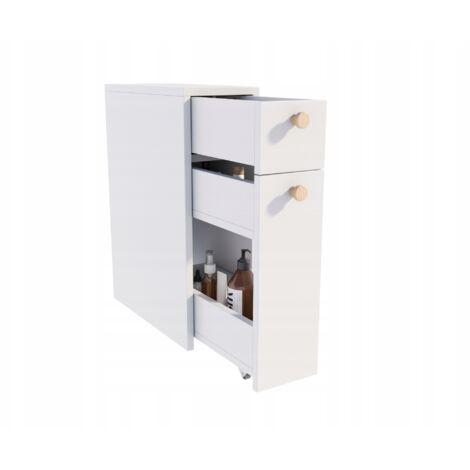 Mobiletto da bagno Frodo stretto, bianco, da incasso, su ruote, 60x45x21