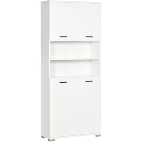 Mobiletto da bagno, mobile da bagno in legno con 2 armadietti con ante e 2 ripiani a giorno, design antigraffio, 80x33,5x190 cm, bianco