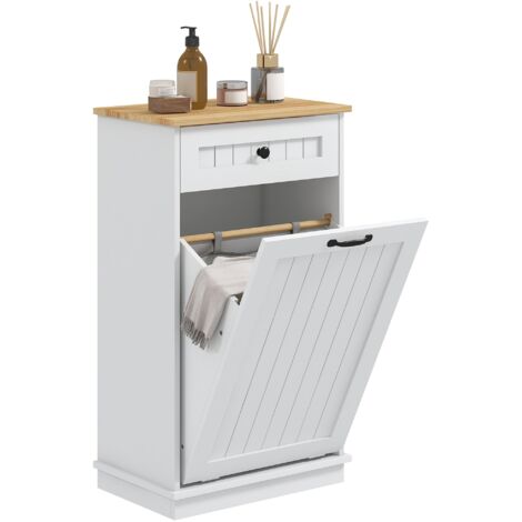 Mobiletto da Bagno Portabiancheria Cesto a Ribalta e Cassetto 52x33x90 cm Bianco