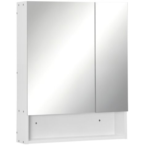 Mobiletto da bagno rettangolare a parete Kleankin con specchio, pannelli laterali e ripiano regolabile, in MDF e vetro, 60 x 15 x 75 cm, bianco.