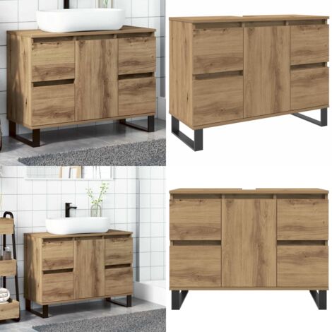 Mobiletto da Bagno Rovere Artigianale 80x33x60 cm in Truciolato - Mobile lavabo - Truciolato