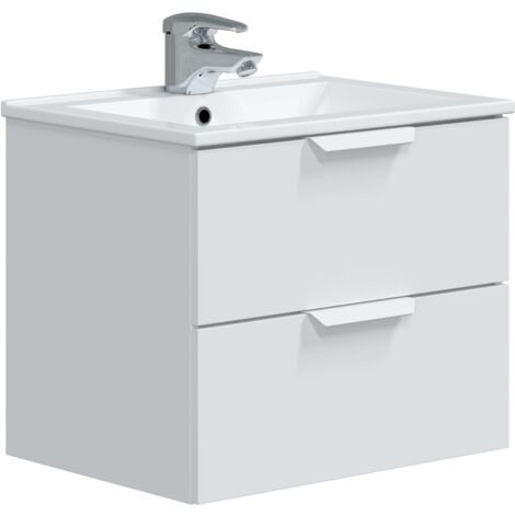 MIROYTENGO Mobiletto da bagno sospeso in stile contemporaneo, piccolo, bianco lucido, 60 cm (senza lavabo)