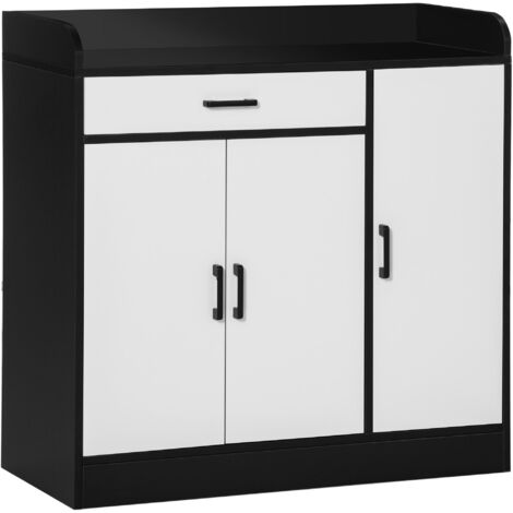 Mobiletto da Cucina 90x40x90 cm 2 Armadietti 1 Cassetto Bianco e Nero