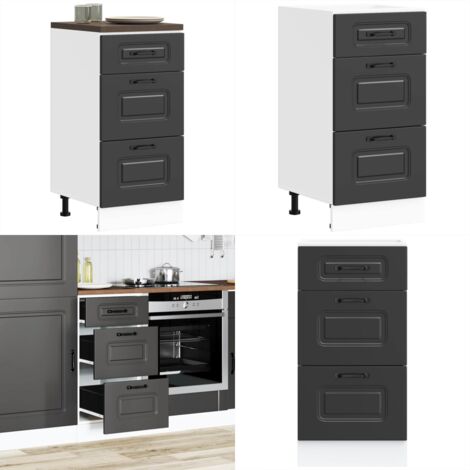 Mobiletto da cucina "Kalmar" Nero in legno ingegnerizzato - Mobile base da cucina - Mobile in legno ingegnerizzato
