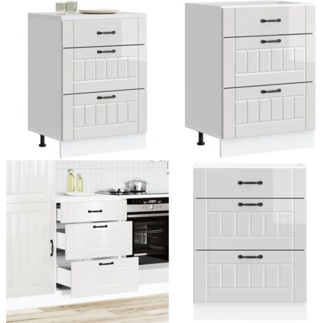 Mobiletto da cucina "Lucca" Bianco lucido in legno ingegnerizzato - Mobile base da cucina - Mobile in legno ingegnerizzato
