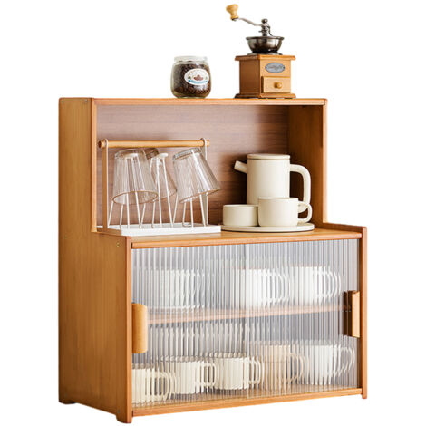 Mobiletto da cucina, mobile contenitore per piano di lavoro con divisorio a due strati e piano di lavoro apribile, organizer per armadi in bambù, porta trasparenti - lunghezza 55