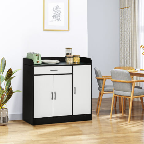 Mobiletto da Cucina Moderno in MDF con 2 Armadietti, 1 Cassetto e Ripiani Regolabili, 90x40x90 cm, Bianco e Nero