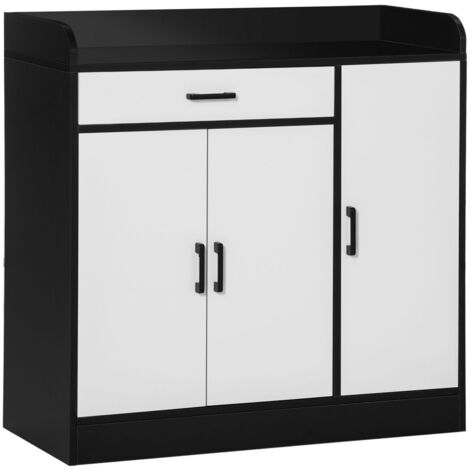 MOBILETTO DA CUCINA MODERNO IN MDF CON 2 ARMADIETTI.1 CASSETTO E RIPIANI REGOLABILI. 90X40X90 CM BIANCO E NERO