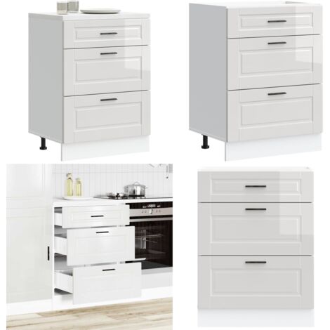 Mobiletto da cucina "Porto" Bianco lucido in legno ingegnerizzato - Mobile base da cucina - Mobile in legno ingegnerizzato