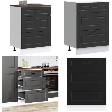 Mobiletto da cucina "Porto" nero in legno ingegnerizzato - Mobile base da cucina - Mobile in legno ingegnerizzato