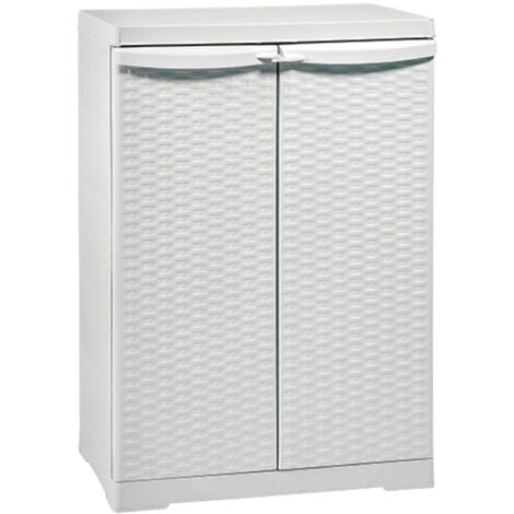 Mobiletto da esterno in resina effetto rattan bianco 2 ripiani altezza 91cm