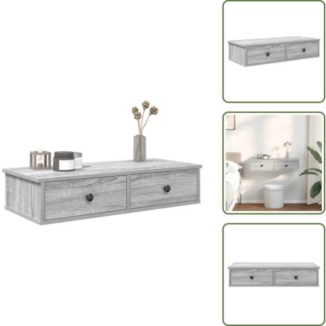 Mobiletto da parete - vidaXL Scaffale a Parete con Cassetti Grigio 80x31x17 cm in Truciolato - Scaffale in truciolato