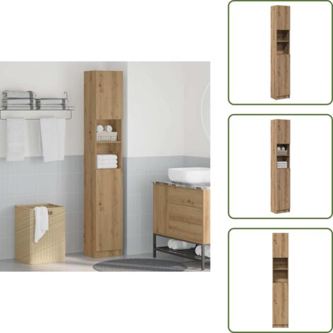 Mobiletto in legno ingegnerizzato - vidaXL Mobiletto da bagno artigianale in rovere 32x25,5x190 cm in legno ingegnerizzato - Mobiletto da bagno con maniglie