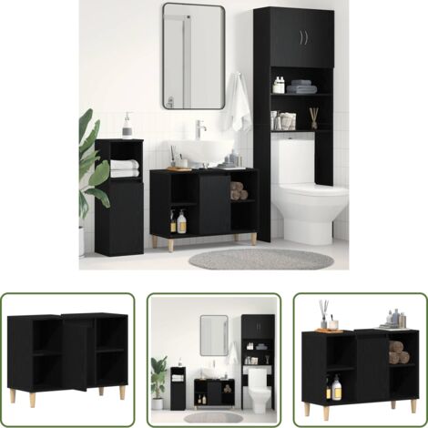 Mobiletto in legno -  Mobiletto per Lavabo Rovere Nero 80x33x60 cm in Legno Massello