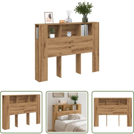Mobiletto letto -  Mobiletto con testiera in rovere artigianale 140x18,5x102,5 cm in legno ingegnerizzato