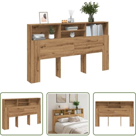 Mobiletto letto -  Mobiletto con testiera in rovere artigianale 180x19x103,5 cm in legno ingegnerizzato