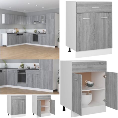 Mobiletto “Lyon” Grigio Sonoma 60x46x81,5 cm - Cassetto cucina - Mensole cucina