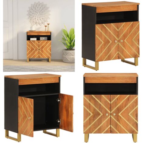 Mobiletto Marrone e Nero 60x33,5x75 cm Legno Massello di Mango - Mobile Laterale - Legno Massello Mango