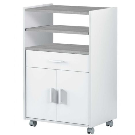Mobiletto microonde 92 cm bianco opaco e cemento con un cassetto e due ante - Merano
