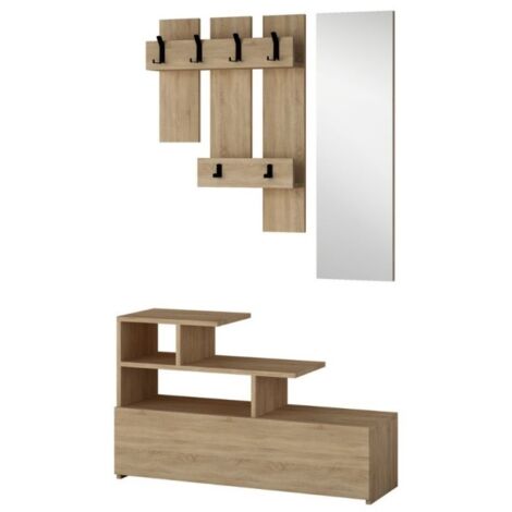 Mobiletto Moderno Rovere da Ingresso Attaccapanni con Specchio Appendiabiti
