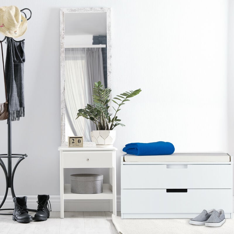 Stile retr/ò Imbottitura per Sedersi Relaxdays Mobiletto Panca con 2 Cassetti Bianco HLP: 45 x 80 x 36 cm