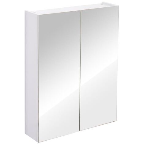 MOBILETTO PENSILE DA BAGNO CON 2 ANTE E SPECCHIERA IN MDF BIANCO 60 X 75 X 15CM