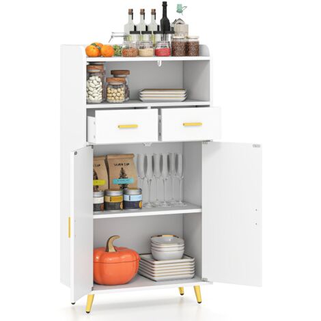 Mobiletto per bagno, mobiletto da bagno con 2 cassetti, armadietto a 2 ante, scomparto aperto, ripiano regolabile, 30 x 60 x 113 cm, bianco
