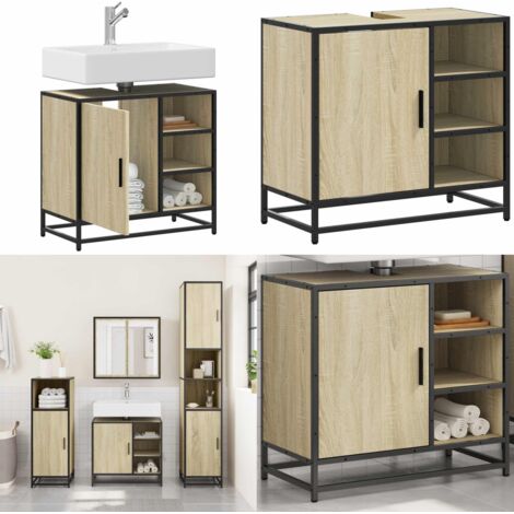 Mobiletto per Lavabo da Bagno Rovere Sonoma 65x33x60 cm Legno Massello - Mobiletto in legno - Mobiletto per bagno