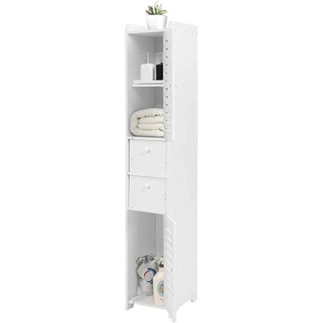 Mobiletto portaoggetti da bagno Ulisem, mobiletto da bagno con 2 ante e 2 cassetti, mobiletto da bagno con pannello in legno e plastica, per piccoli spazi, stile moderno, bianco c