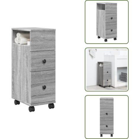 Mobiletto portaoggetti - vidaXL Mobile da Bagno Stretto con Ruote Grigio Sonoma in Truciolato - Mobile da bagno con ruote
