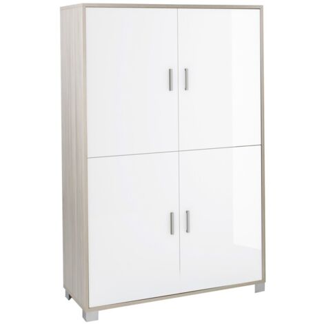 Mobiletto quattro ante con ripiani per ufficio Olmo Bianco Lucido 107x41x h162 cm