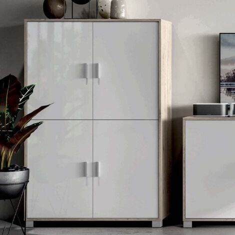 Mobiletto quattro ante con ripiani per ufficio Olmo Bianco Lucido 107x41x h162 cm