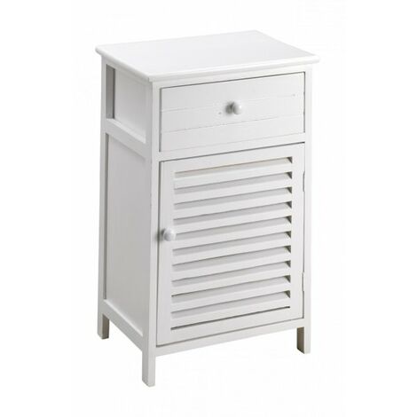 Mobiletto soggiorno, cassetto e anta, in legno paulownia bianco 40x29x64H Slome
