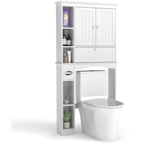 Mobiletto sopra il WC, mobiletto per WC con ripiano per lavatrice a 2 ante, ripiano regolabile, 21 x 80 x 165 cm, bianco