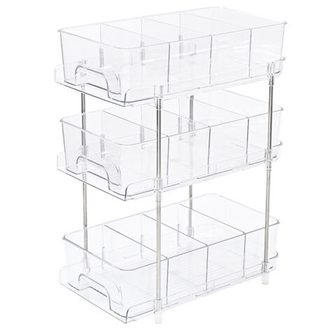 Mobiletto sottolavabo, contenitore per cosmetici da ufficio, organizer sottolavabo da cucina, ripiano multifunzionale scorrevole sottolavabo per bagno - Trasparente [Tre strati] Tre