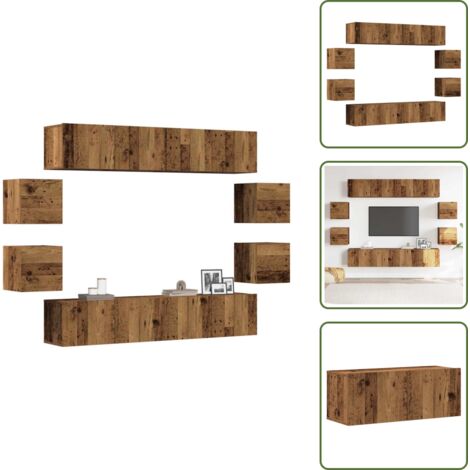 Mobiletto TV - vidaXL Set Mobile TV 8 pz Montato a Parete Legno Antico in Truciolato - Truciolato