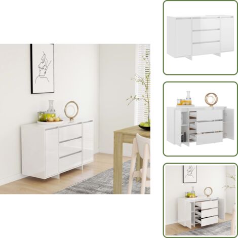 Mobiletto - vidaXL Credenza con 3 Cassetti Bianco Lucido 120x41x75cm in Truciolato - Truciolato