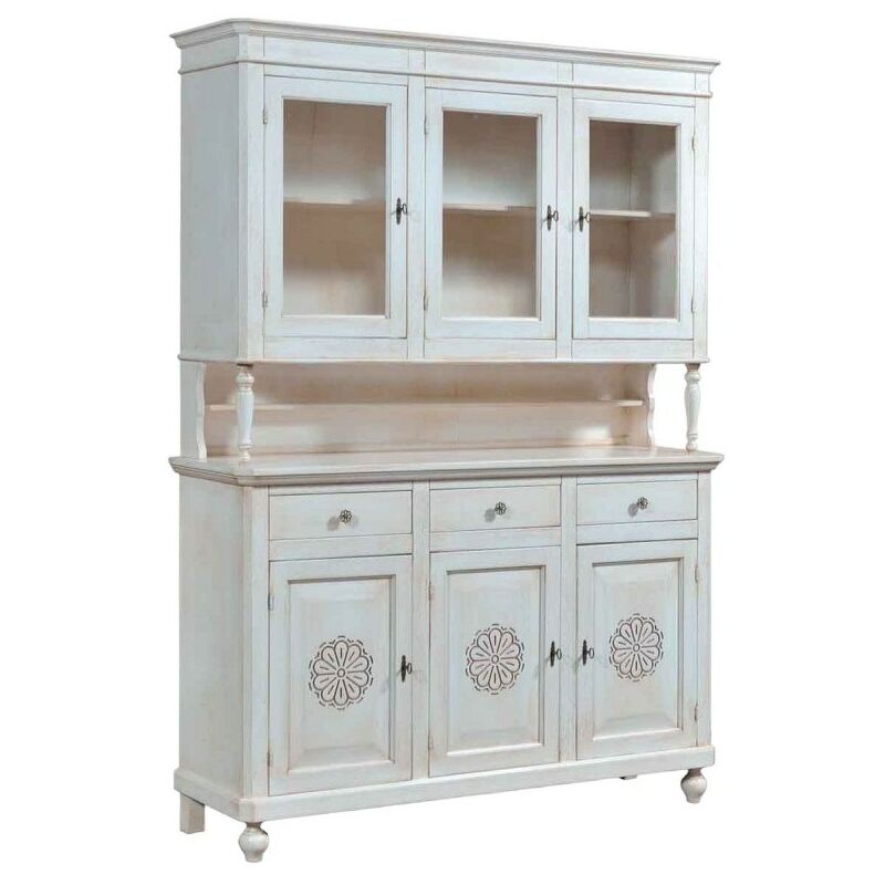 Credenza 4 Ante Napoletana Arte Povera In Legno Massello, Cristalliera