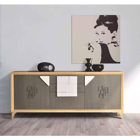 Credenza alta scandinava in legno chiaro e 2 ante bianche TALIA - Miliboo